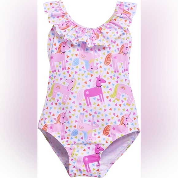 NWT UPF 50+ unicorn party cross back swimsuit